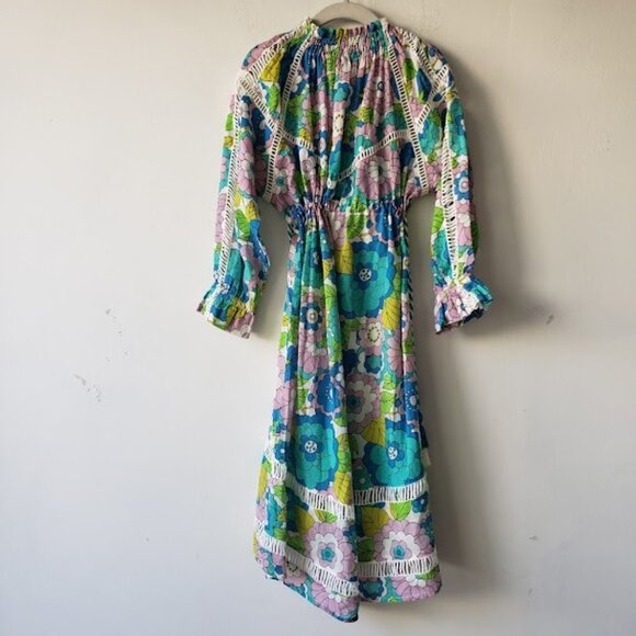 Dodo Bar Or Green Floral Retro Long Sleeve Girl's Cinch Waist Casual Dress - Picture 4 of 11